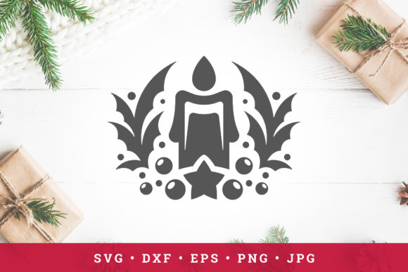 Christmas Candle and Mistletoe Leaves Graphics Review