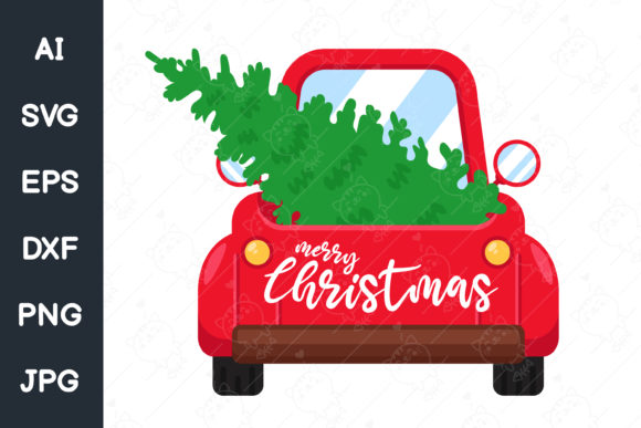 Christmas Car: Red Pickup Truck Carrying Holiday Cheer
