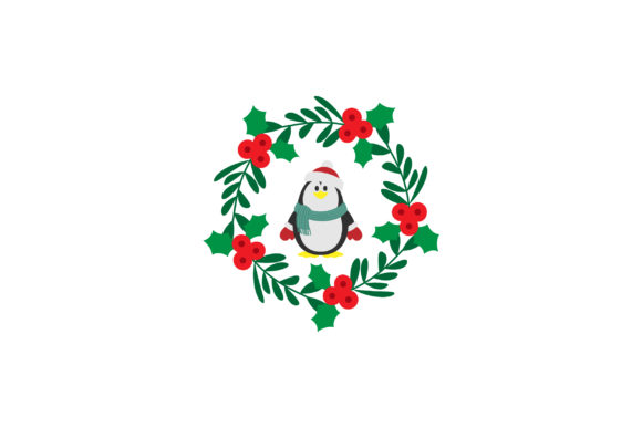 Christmas Circle Wreath with Penguin Graphics & Illustrations