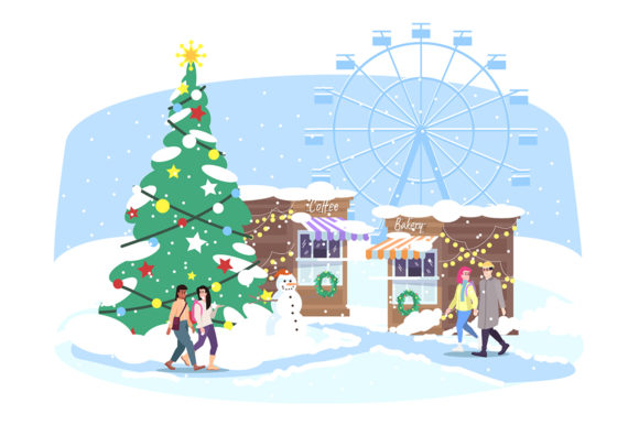 Christmas Funfair Flat Illustration Graphics Review