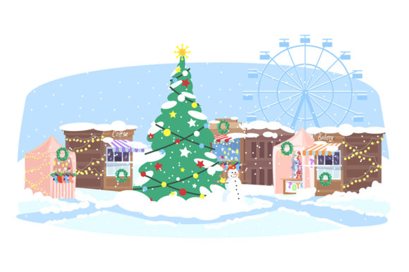 Christmas Market Semi Flat Illustration Graphics Review