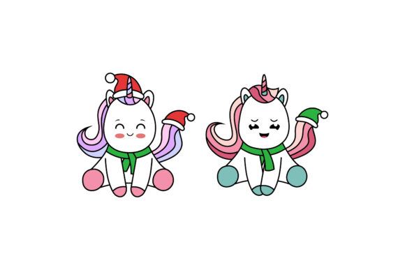 Christmas Unicorn Kawaii Vector Set: Graphics & Illustrations