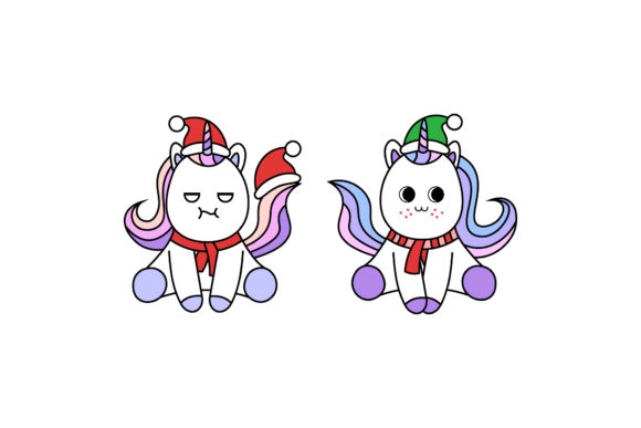 Christmas Unicorn Vector Kawaii Set: Graphics & Illustrations