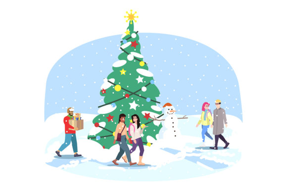 City Christmas Tree Flat Illustration Graphics Review