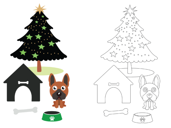 Dog Christmas Coloring Kids Vector Graphics & Illustrations