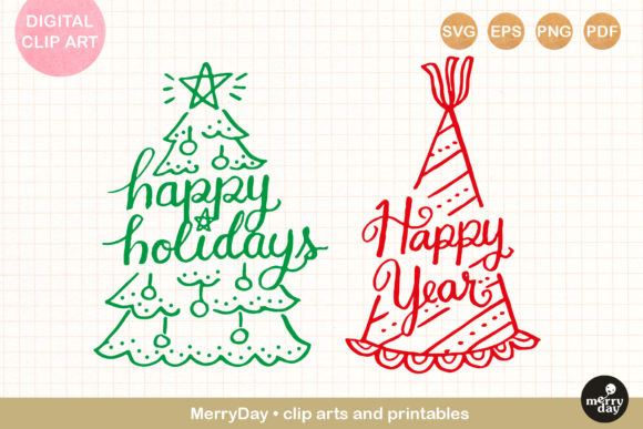 Happy Holidays Christmas Tree Party Hat Graphics for Etsy & Creative Marketplaces