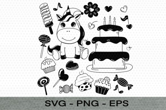 Unicorn Happy Party Cake Graphics & Illustrations